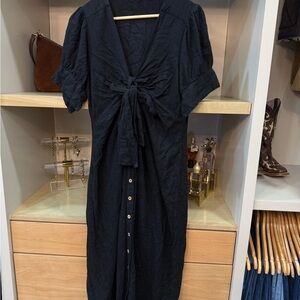 Free People Black Midi Dress with Button Detail